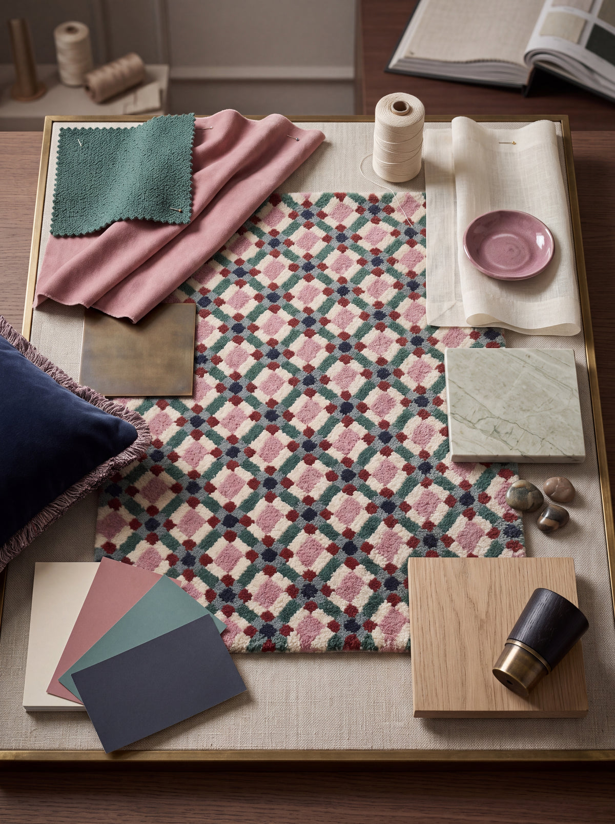 Pastel Pink & Green Checkered Rug, Modern Geometric Grid Living Room Carpet