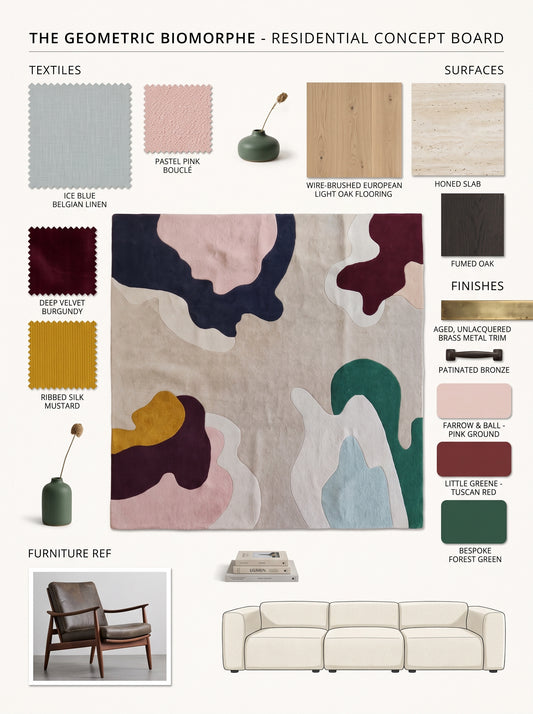 Abstract Modern Living Room Rug, Colorful Organic Shapes Neutral Beige Carpet