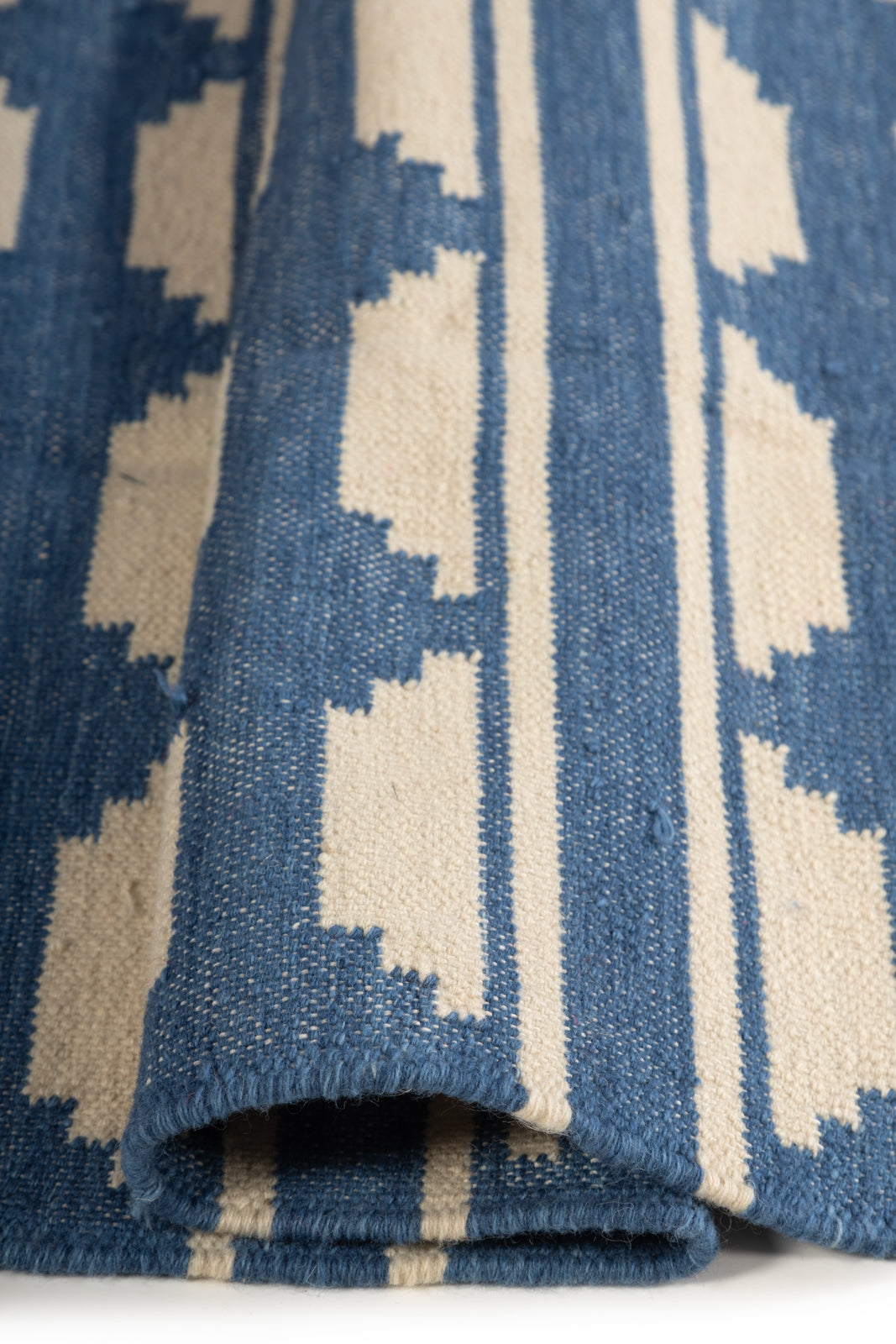Geometric Blue Handwoven Modern Flatweave Area Rug For Dining and Living Room