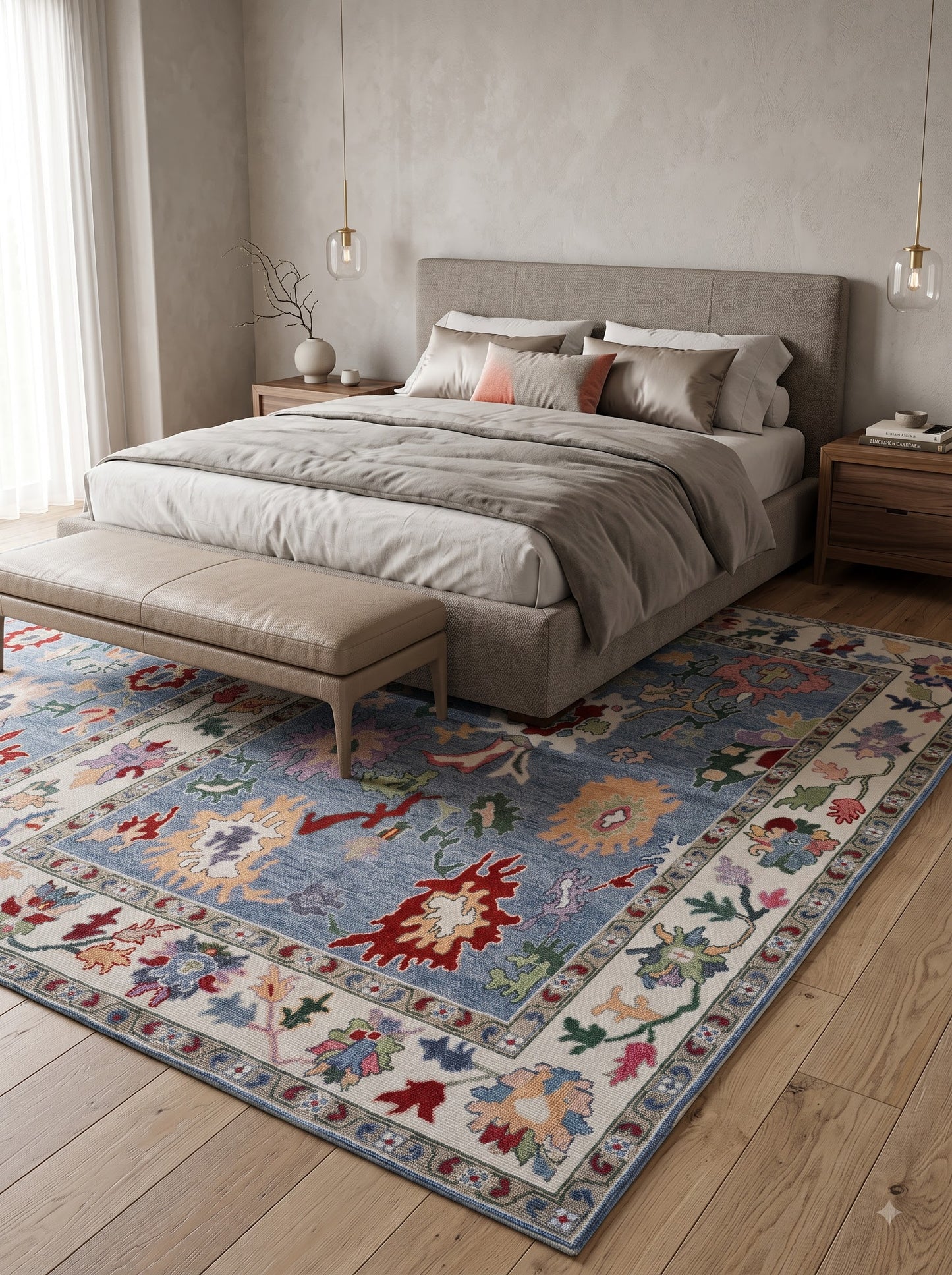 Hand Knotted Oushak Denim Blue & Cream Wool carpet