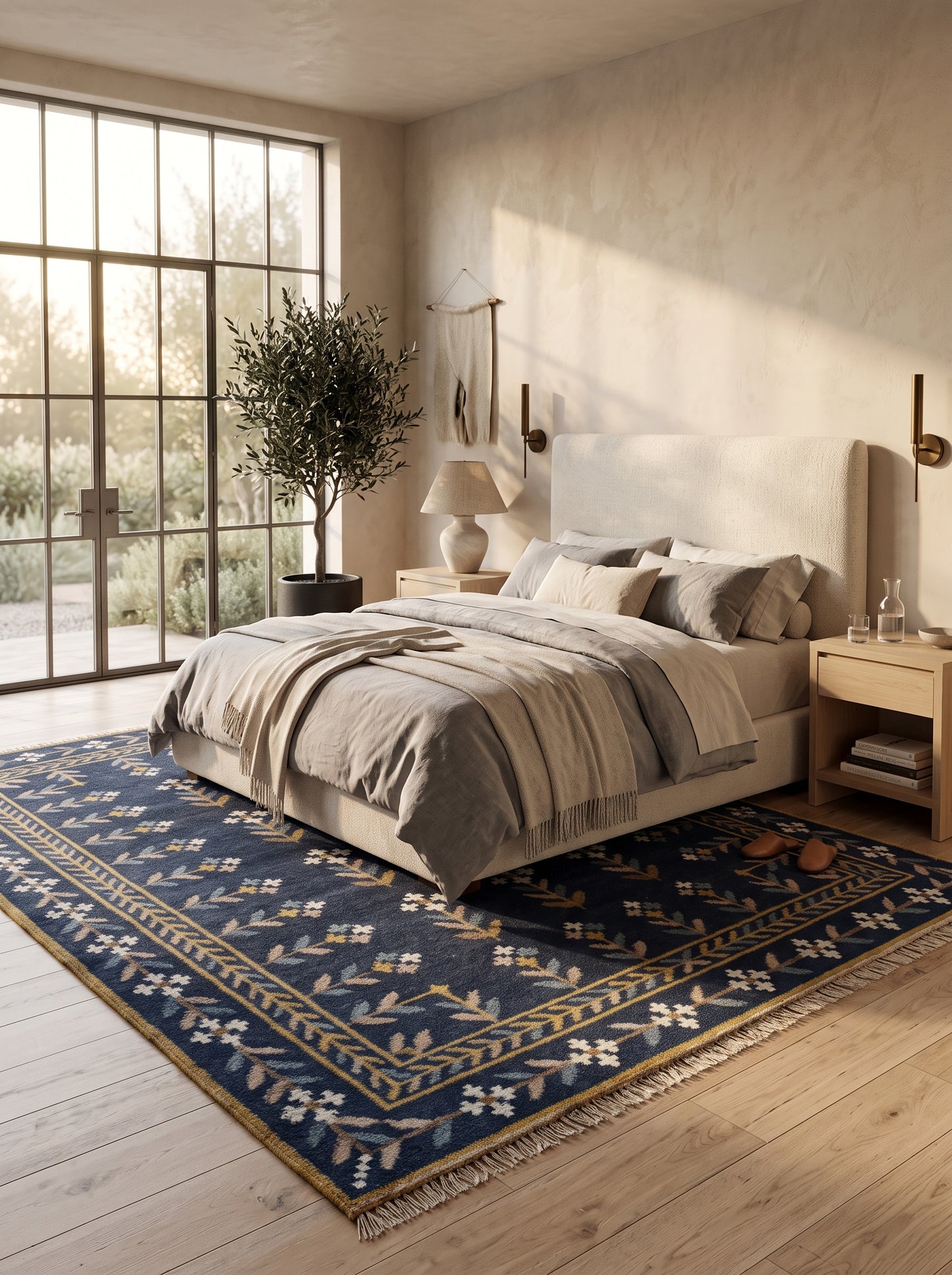 Royal Indigo Botanical Buti Flower Rug