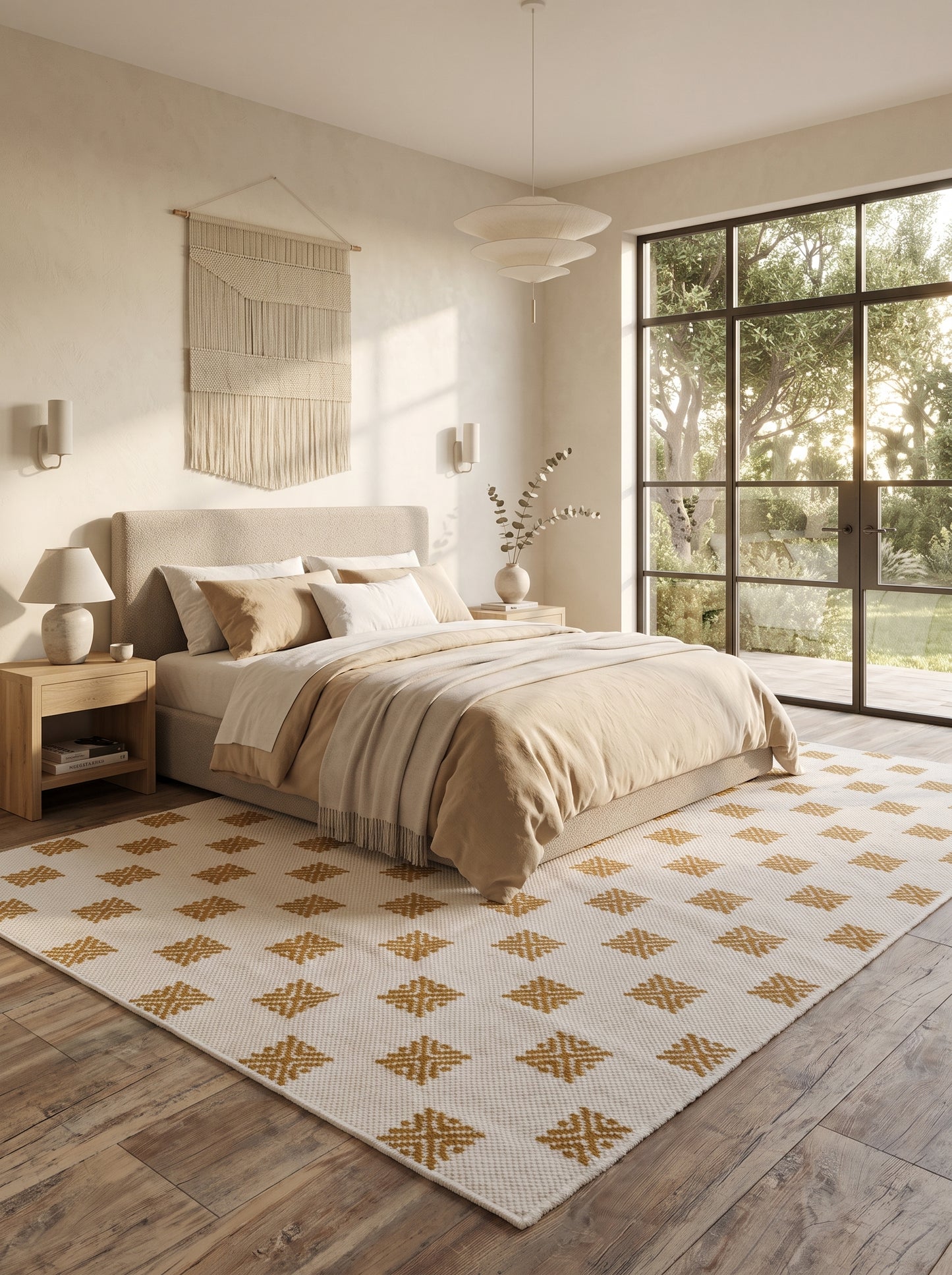 Mustard Pixel Starburst Geometric Rug