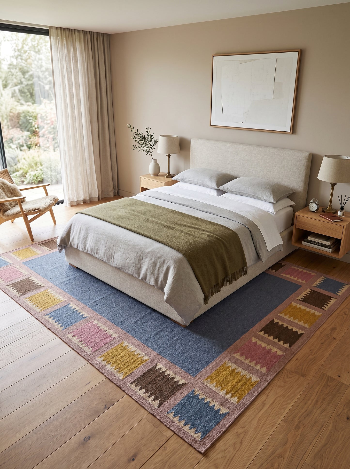Slate & Sawtooth Geometric Border Wool Area Rug