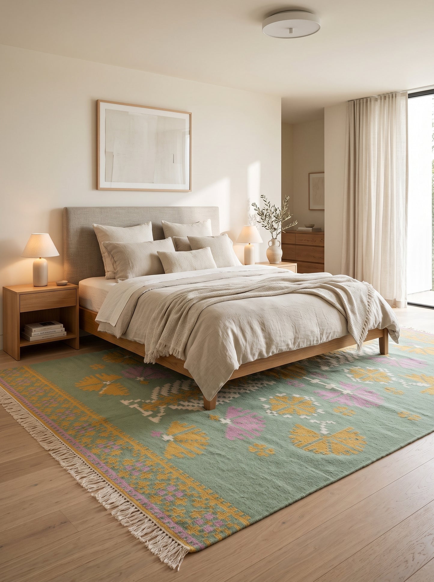 Pastel Bloom Mandala Floral Medallion Dhurrie Rug