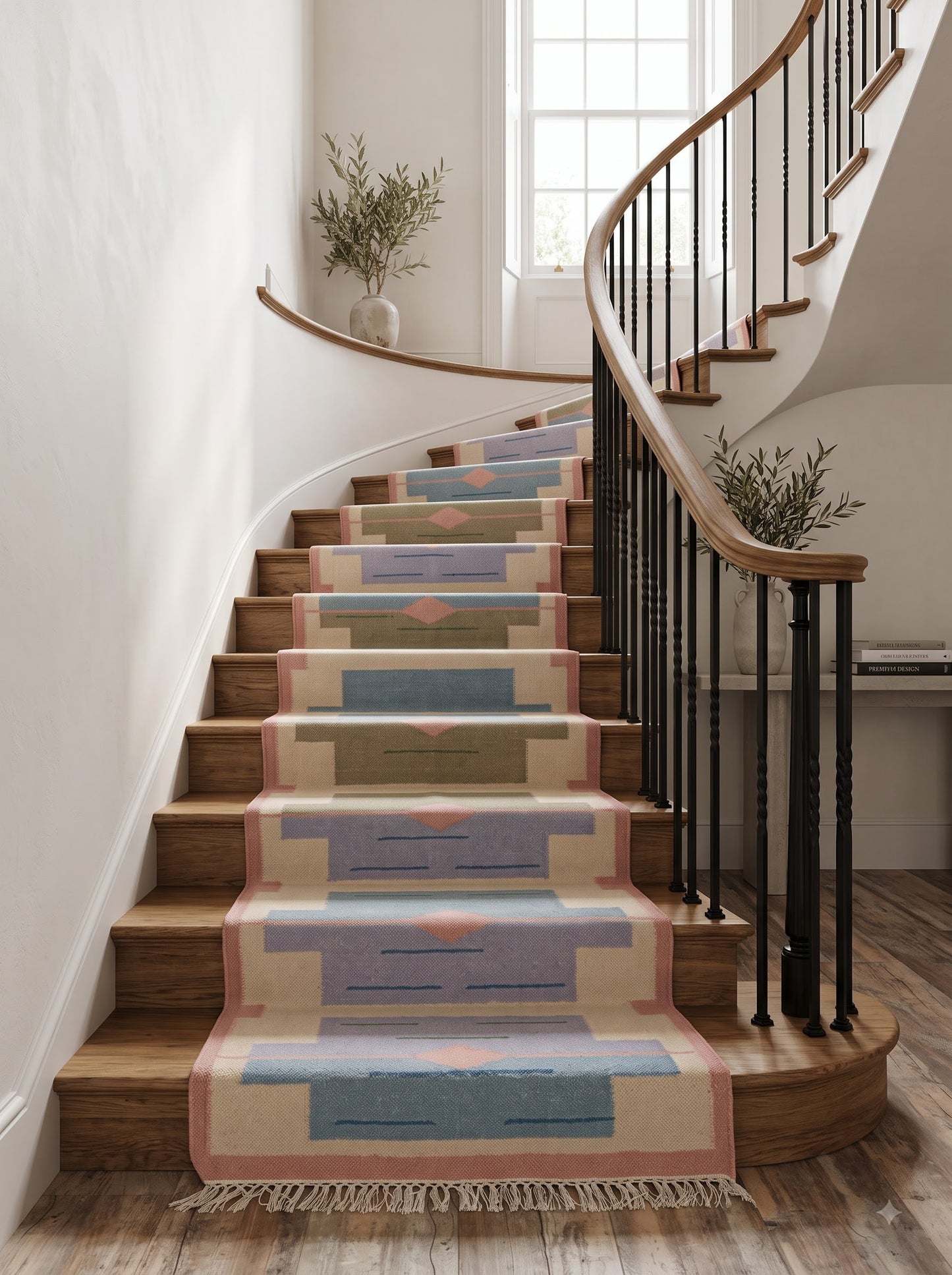 Handwoven Wool Kilim Runner Geometric Stair Rug