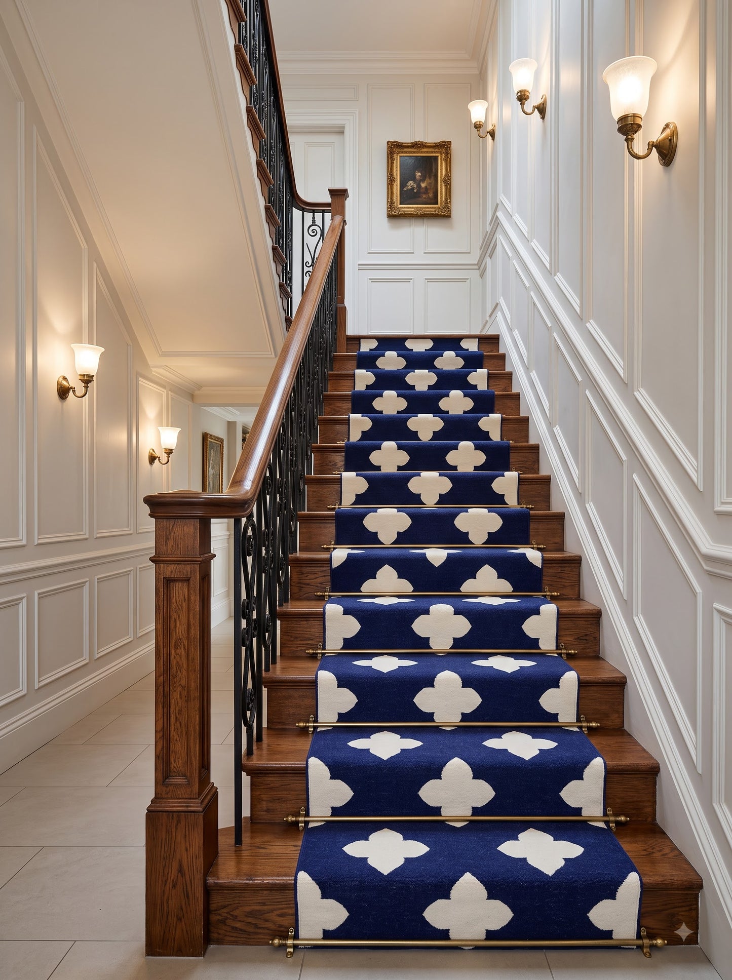 Navy Quatrefoil Handwoven Cotton Flatweave Runner