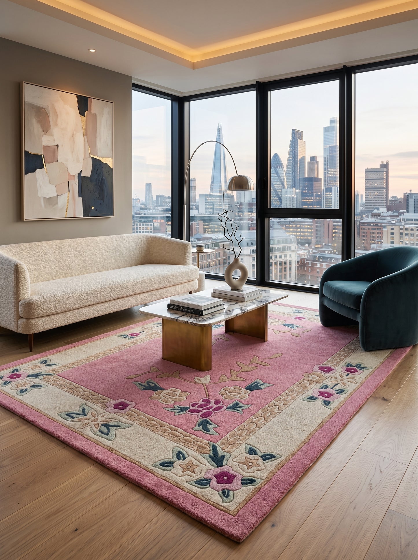 Pink Heritage Floral Handmade Wool Tufted Rug