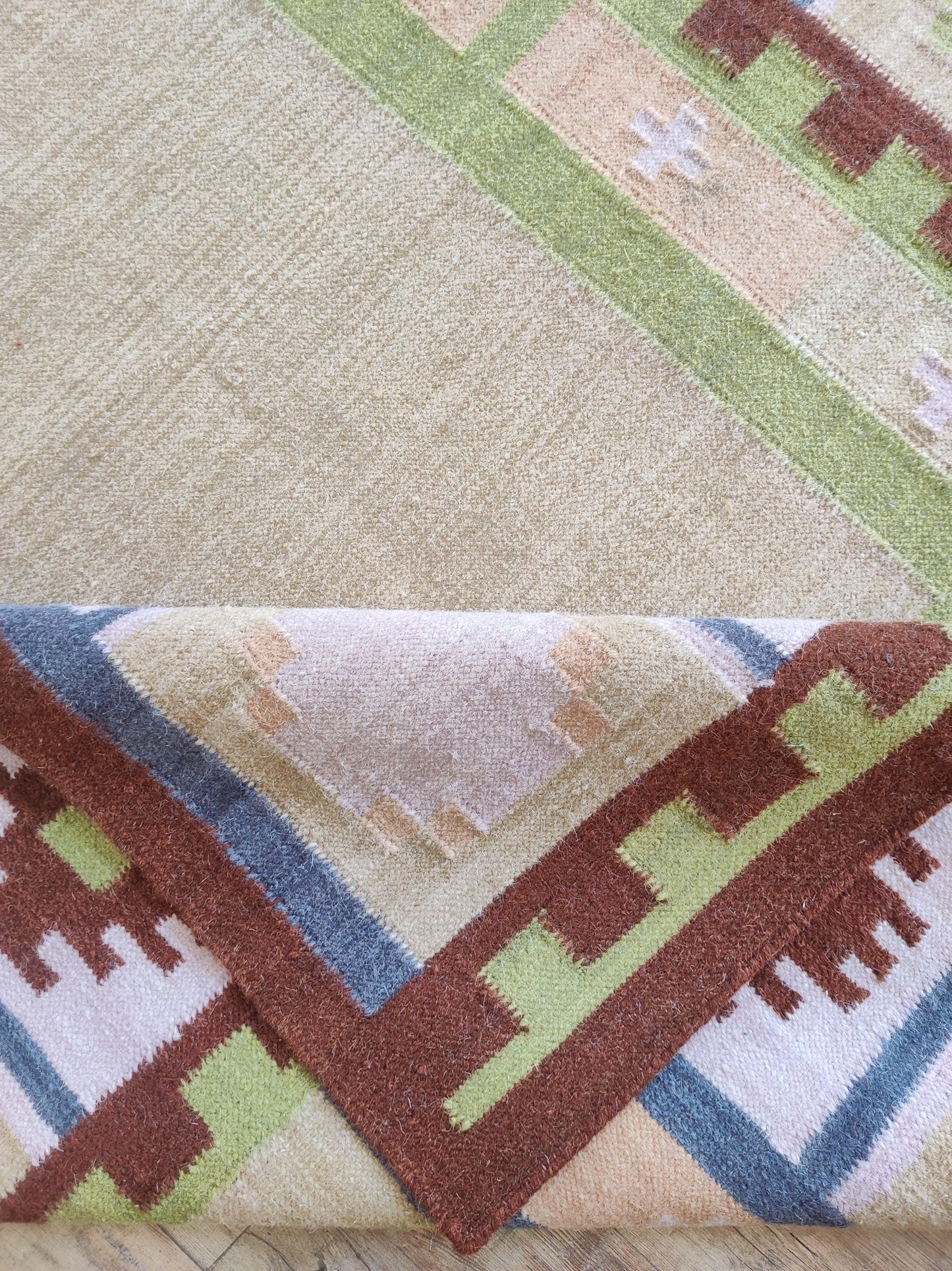 Nordic Pastel Border Wool Cotton Dhurrie Rug