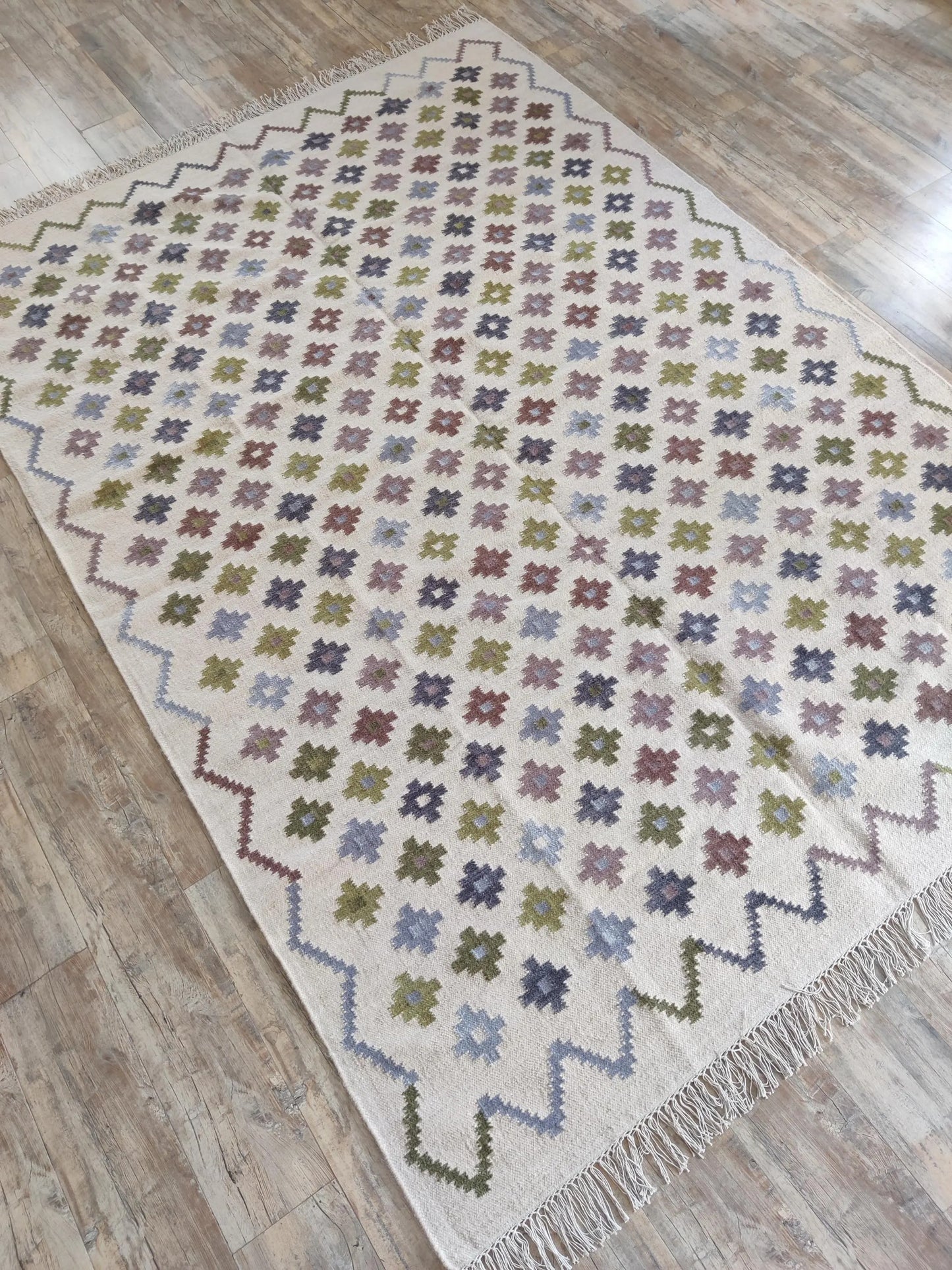 Pastel Chevron Blossom Handwoven Symmetrical Detailed Rug
