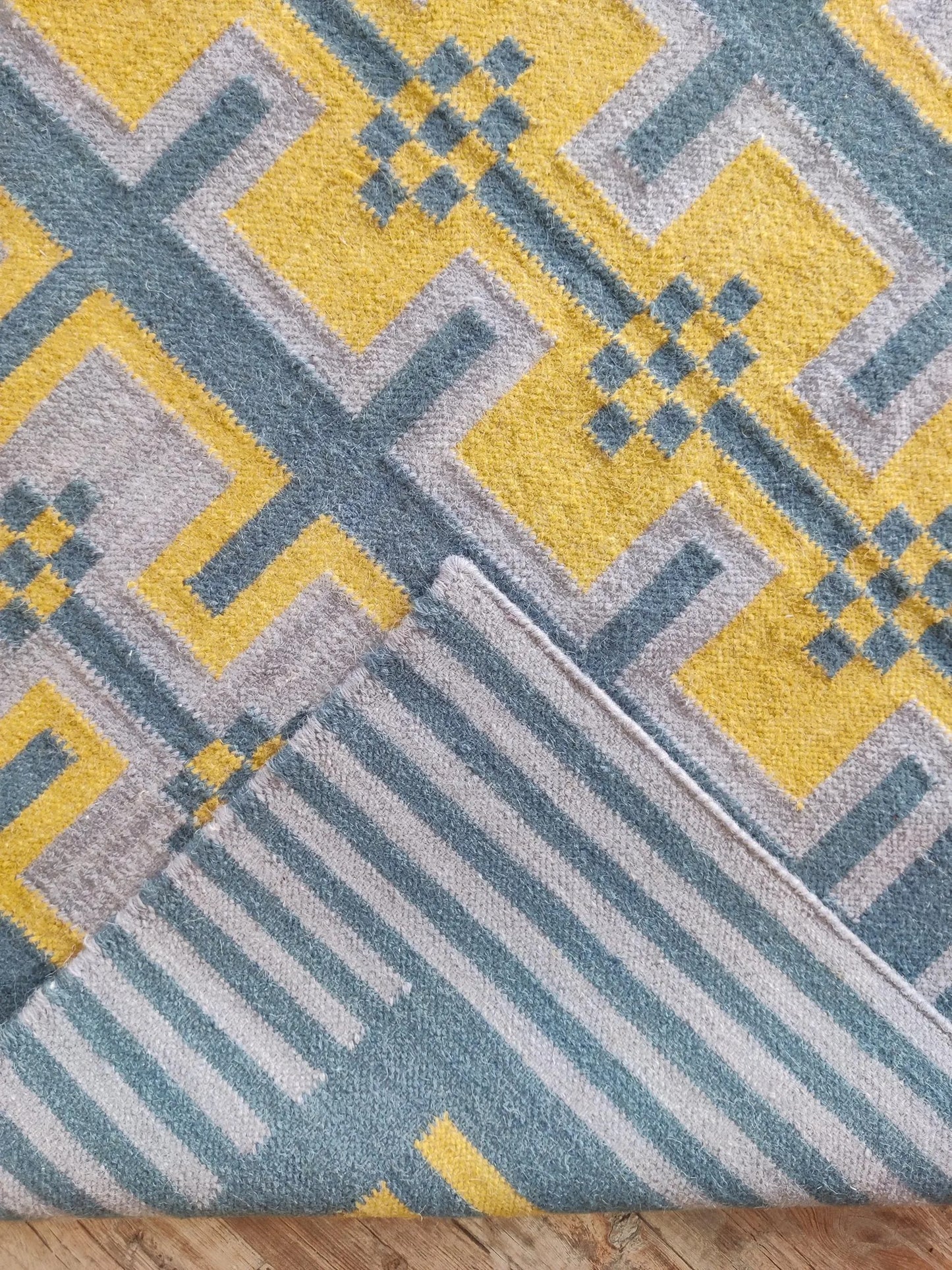 Lavender and Yellow Patterned Dhurrie Rug