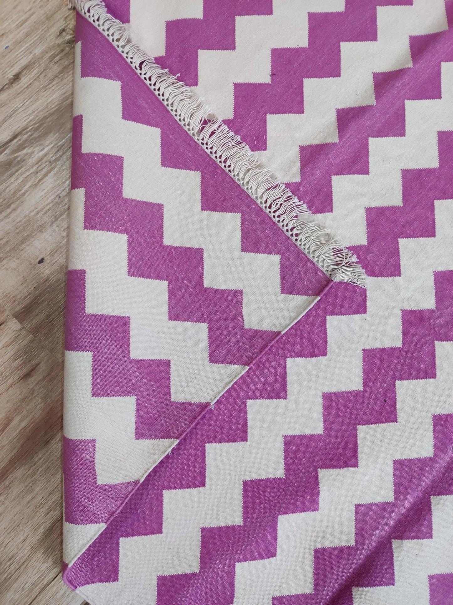 Fuchsia Pink Chevron Handwoven Cotton Rug