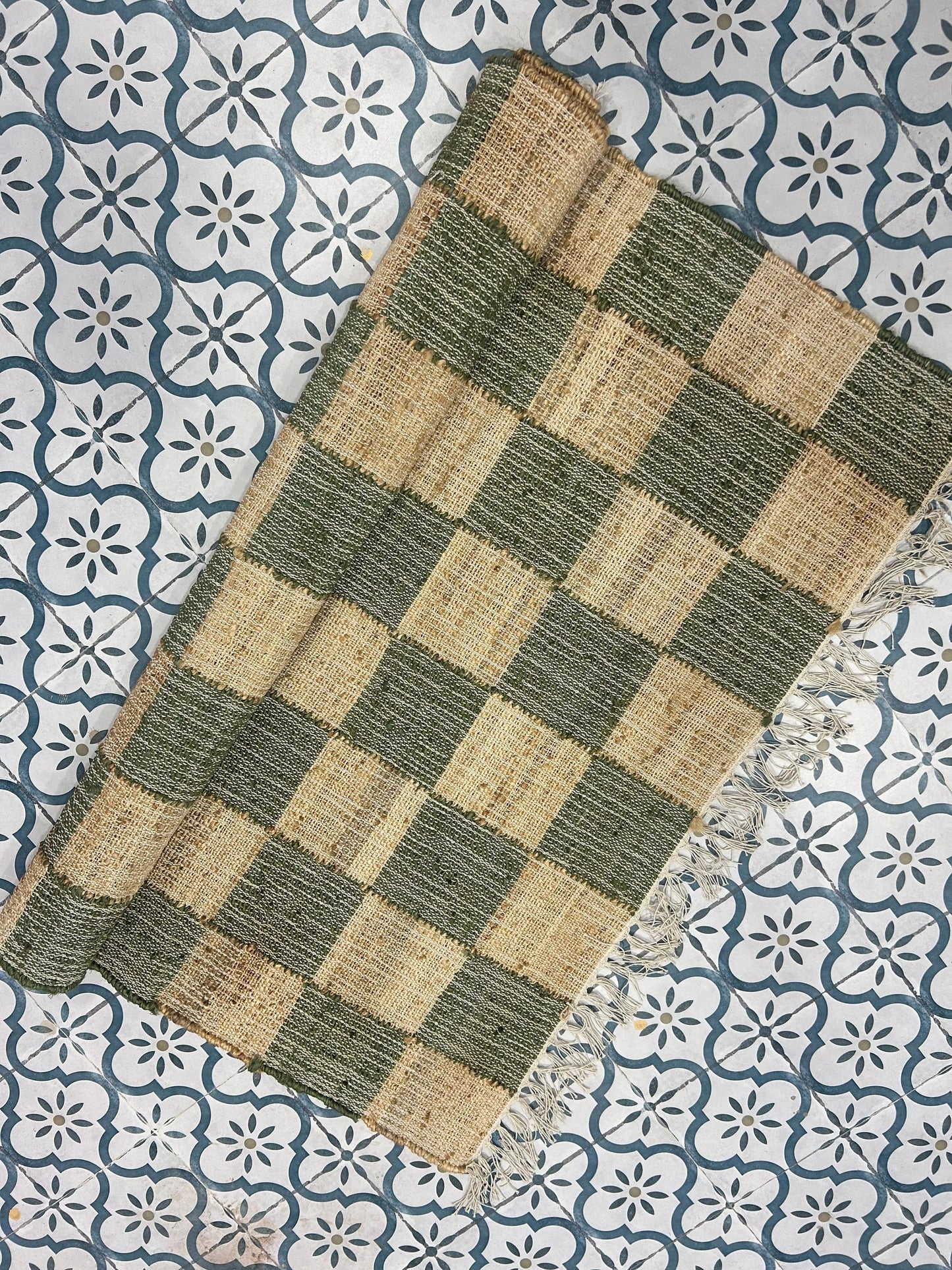 Sage Forest Checkerboard Cotton Jute Rug