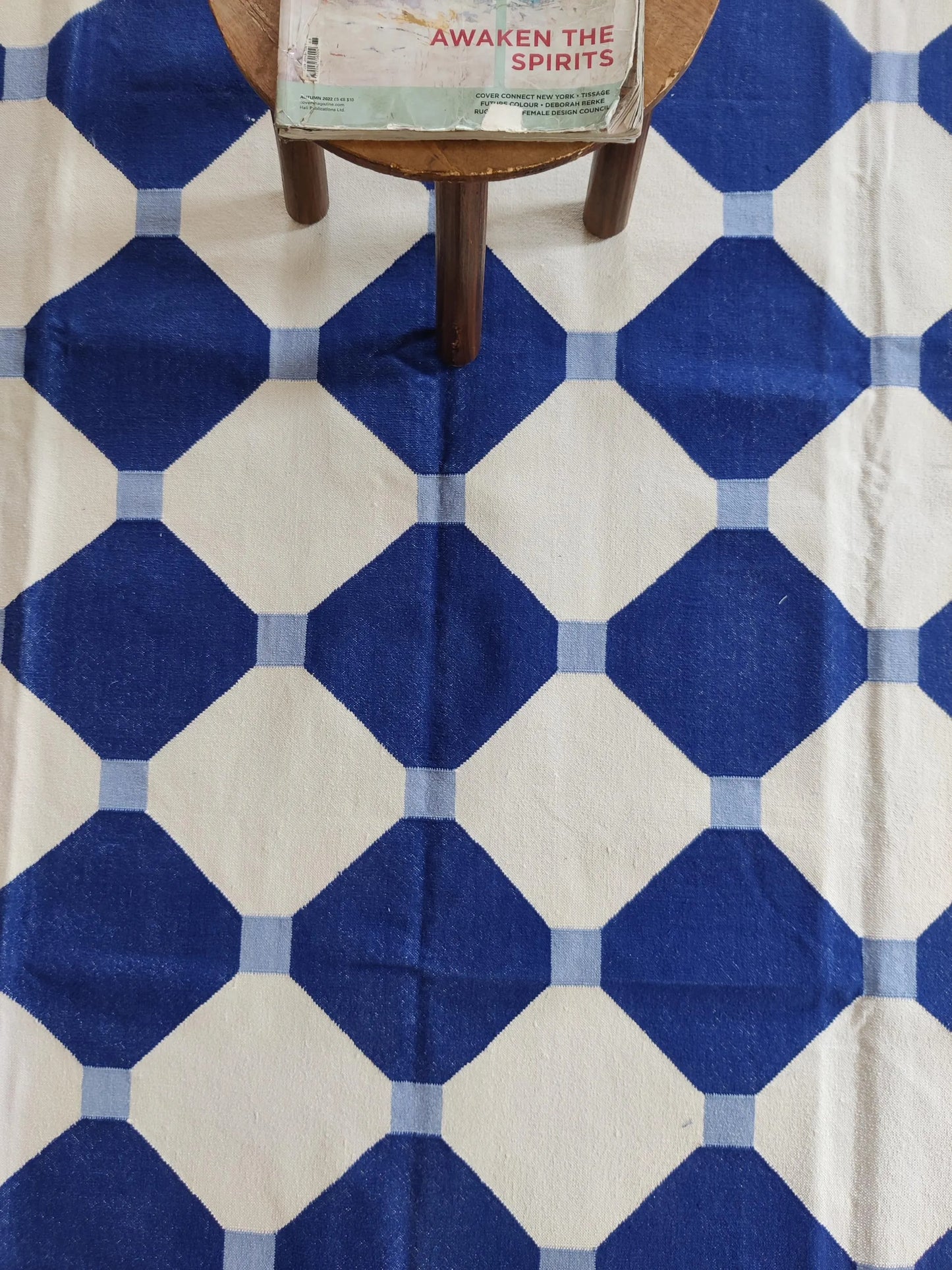 geometric octagon and diamond pattern Cotton Dhurrie Rug