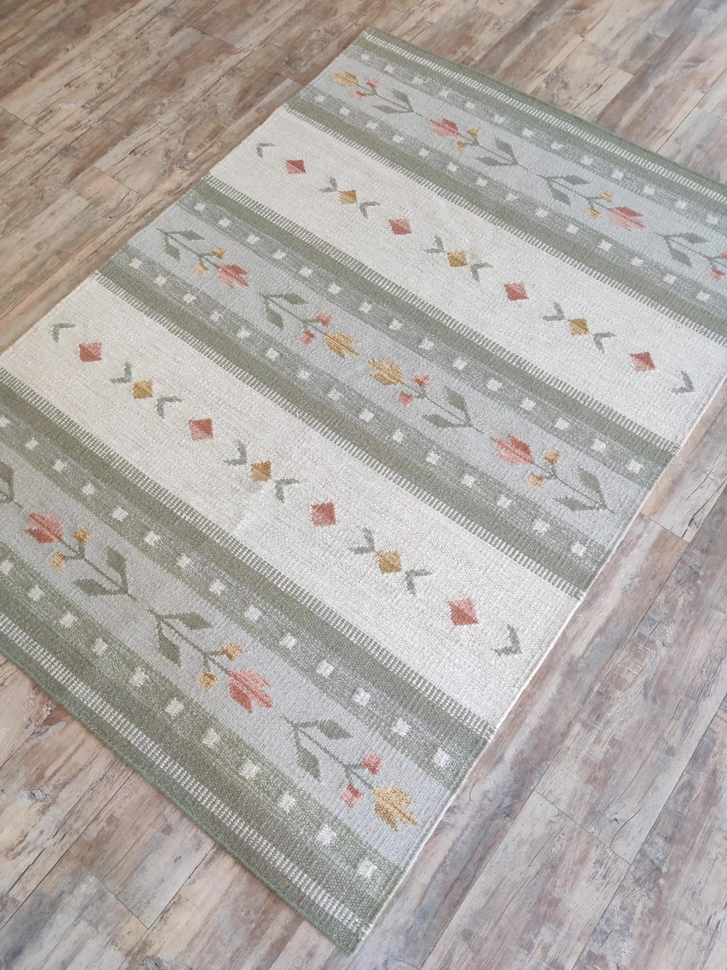 Sage Folk Heritage Handwoven Swedish Folk Art Kilim rug
