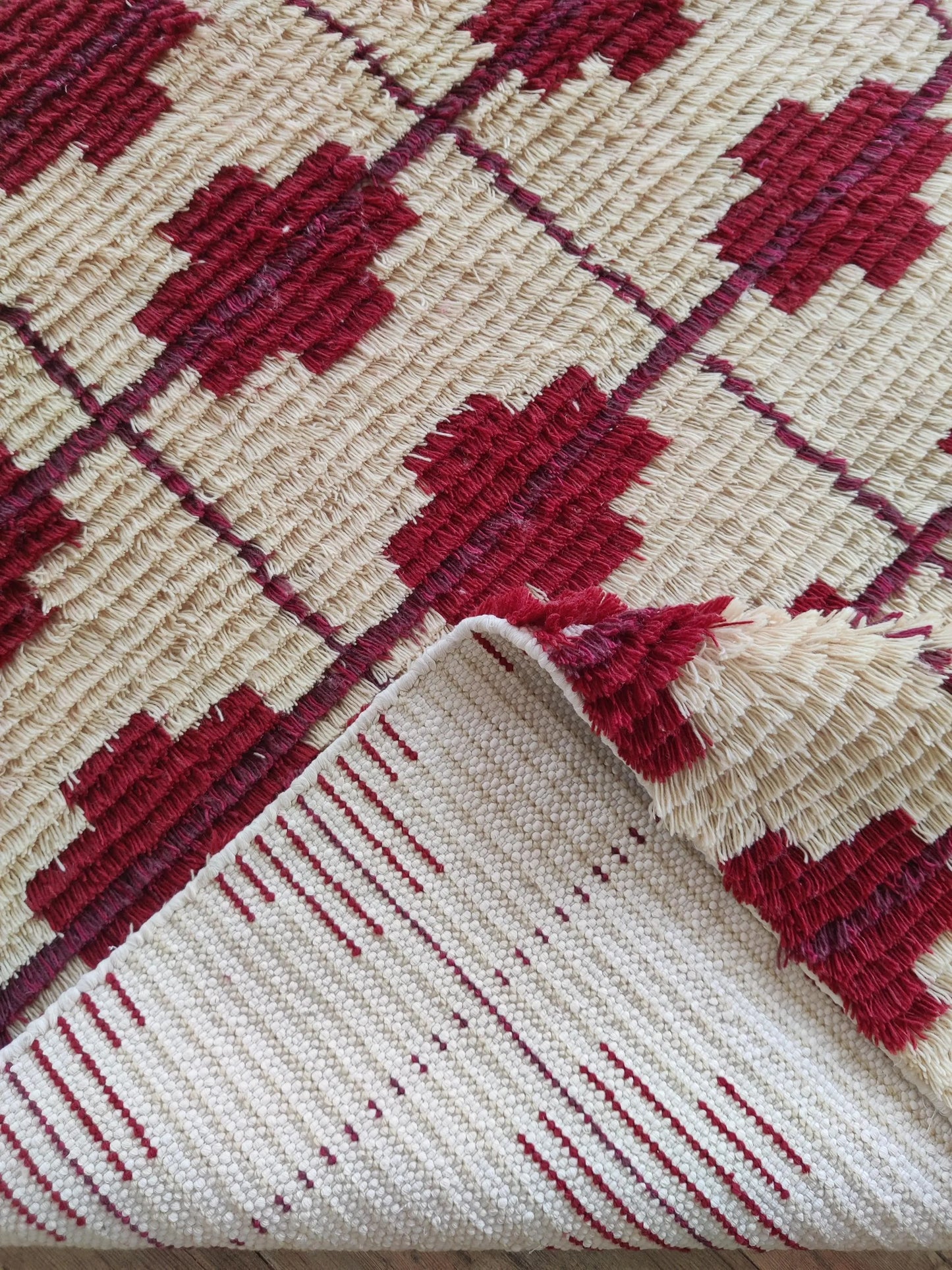 Burgundy Lattice Cross Custom Geometric Wool Carpet