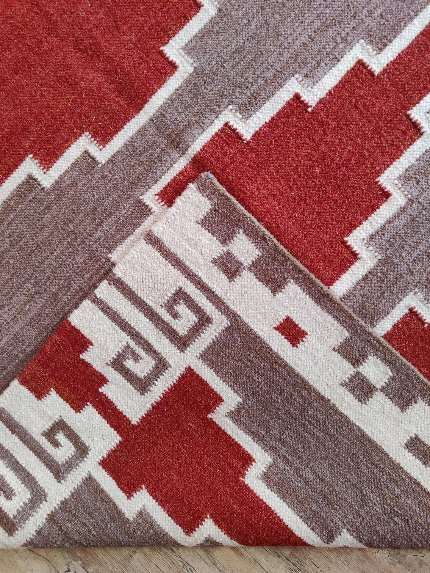 Terracotta Canyon Mesa Southwestern Rust Red & Grey Wool Cotton Dhurrie Rug