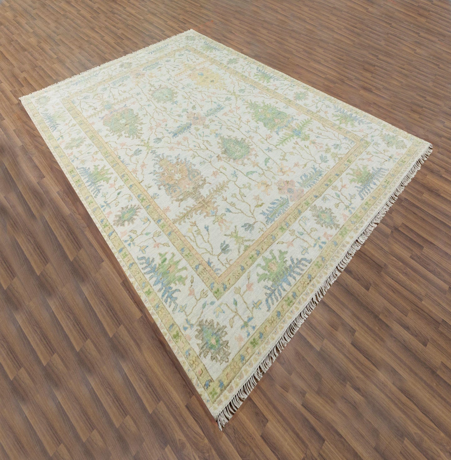Alabaster Meadow Vintage-Inspired Airy Floral Hand-Knotted Rug