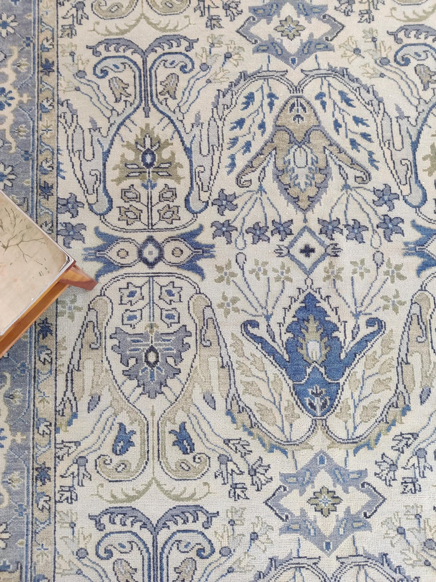 Periwinkle Mist Antique-Wash Floral Hand-Knotted Wool Rug