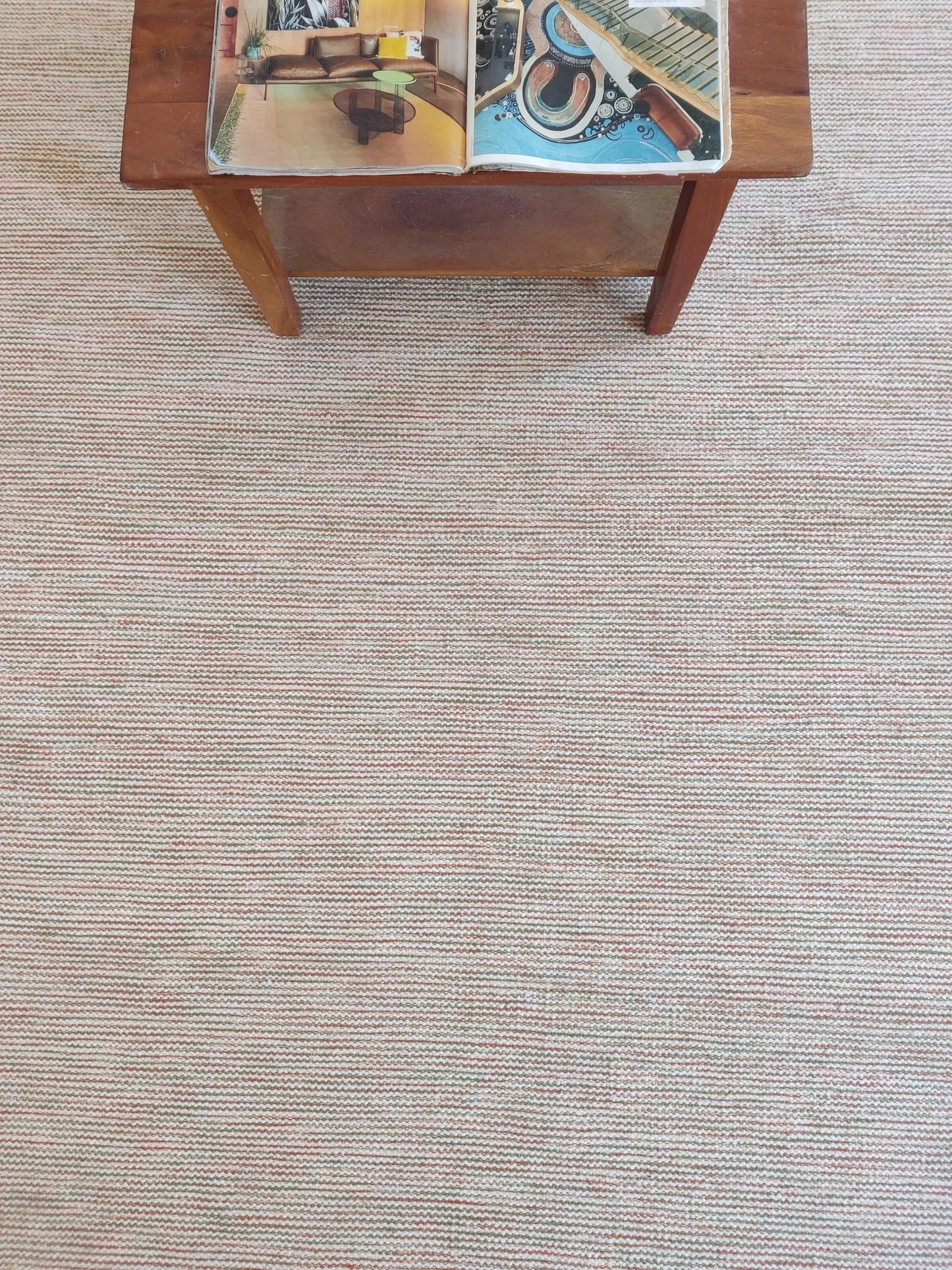 Handwoven Ribbed Wool Rug Natural Beige with Fringed Edge
