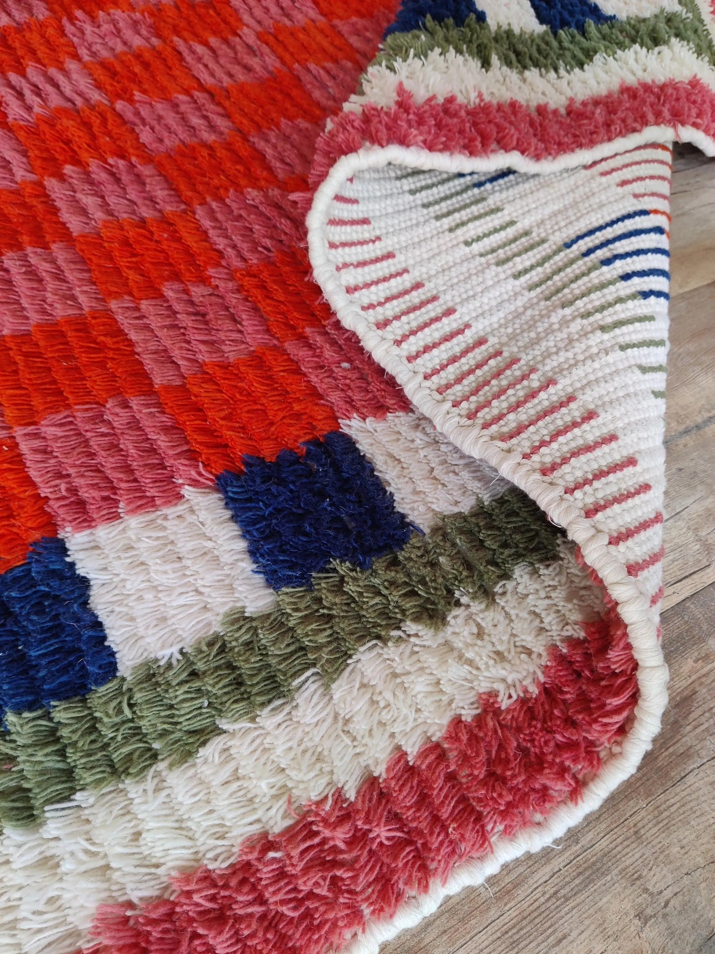 Moroccan Berber Style Wool Rug, Hand Woven Red Checkered Area Rug