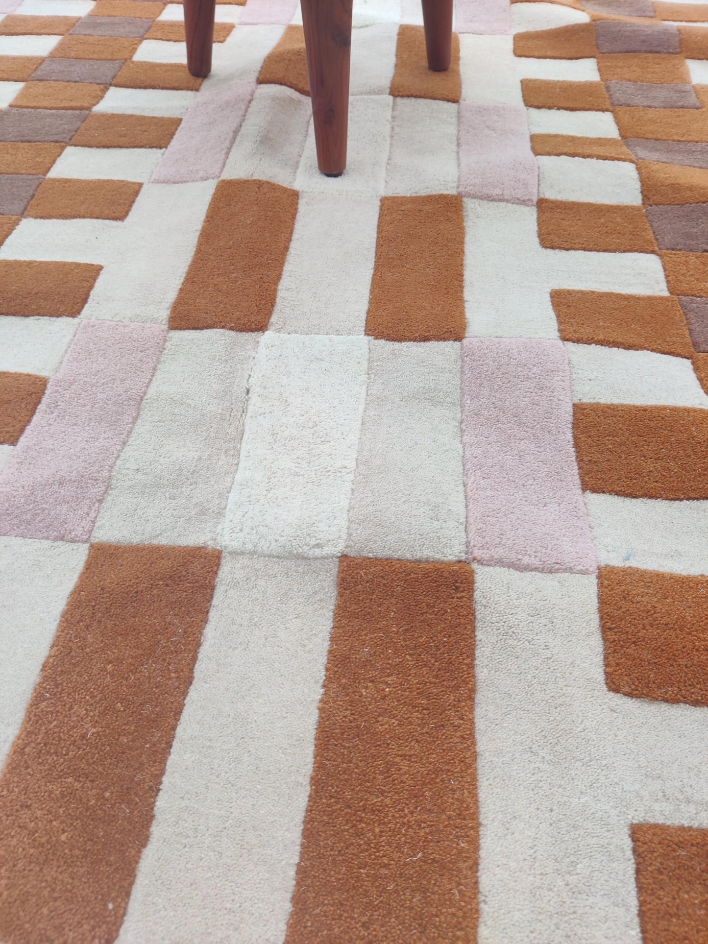 Terracotta Prism Grid Checkerboard Hand-Tufted Wool Rug