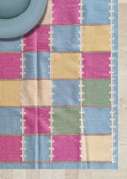 Modern Boho Living Room Rug, Colorful Checkered Rug
