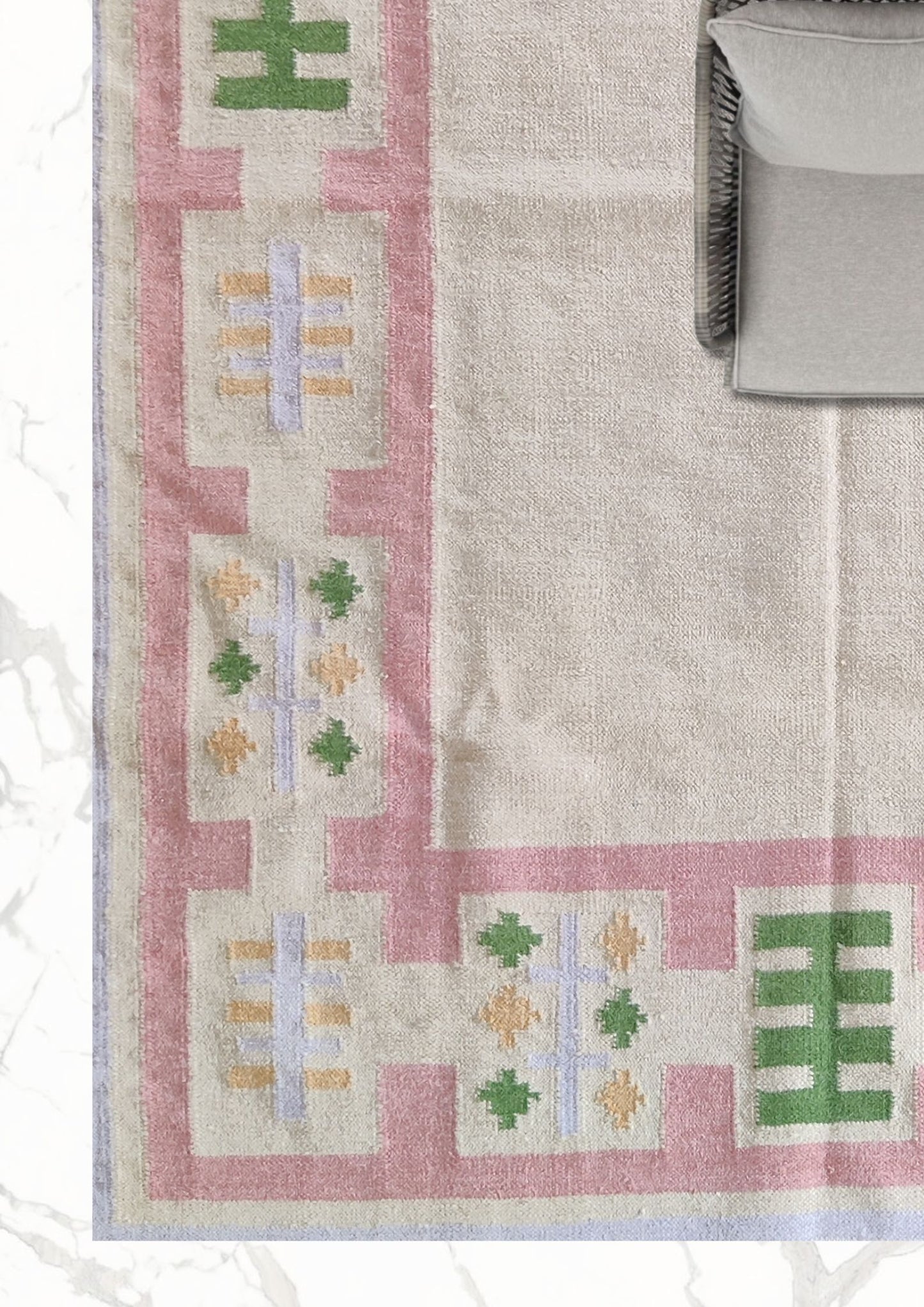 Modern  Pastel Geometric Border Wool Rug