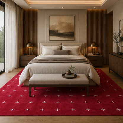 Ruby Red & White Cross Geometric Rug