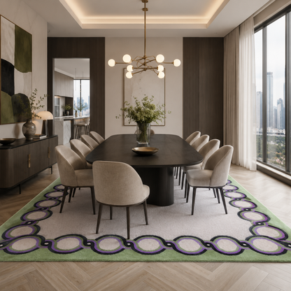 Olive Green & Cream Bordered Tufted Wool Area Rug