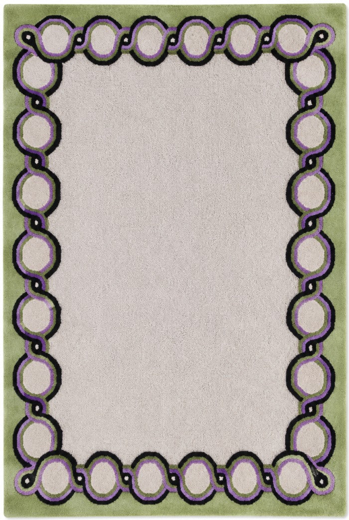 Olive Green & Cream Bordered Tufted Wool Area Rug
