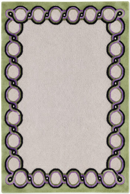 Olive Green & Cream Bordered Tufted Wool Area Rug