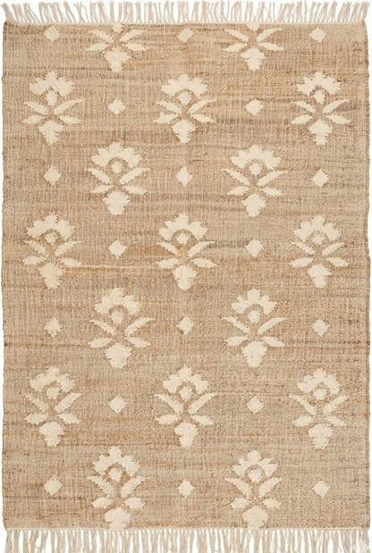 Hand-Woven White Flower Farmhouse Decor Floor Carpet