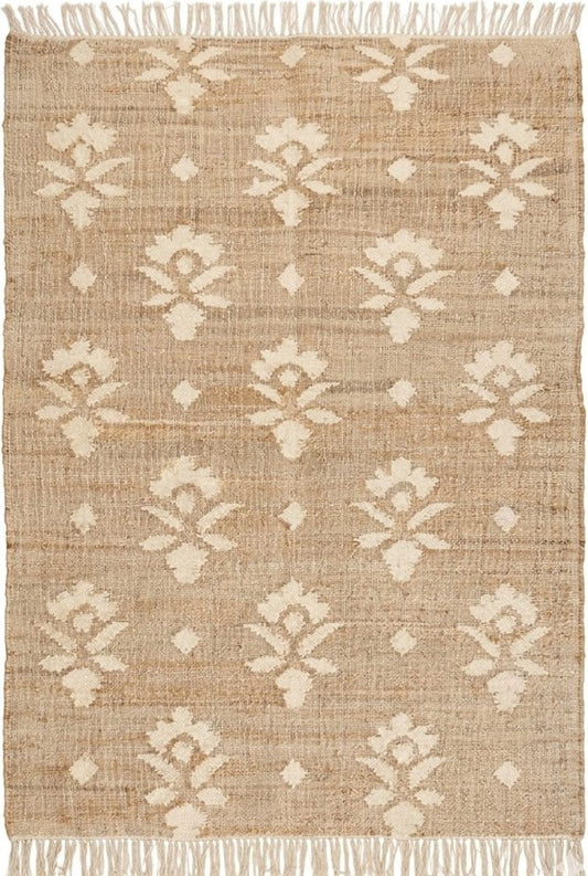 Hand-Woven White Flower Farmhouse Decor Floor Carpet