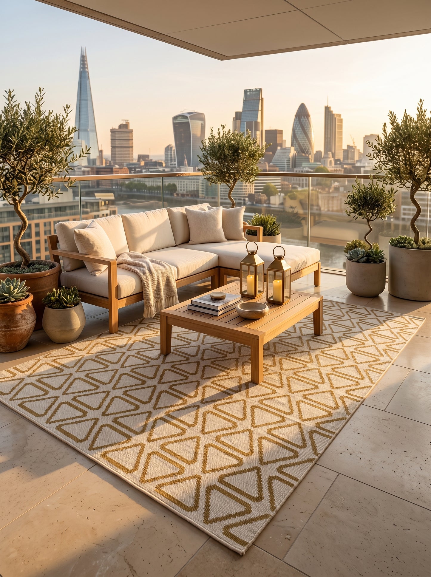 Ochre Triangle Lattice Repeating Triangle Flatweave Area Rug