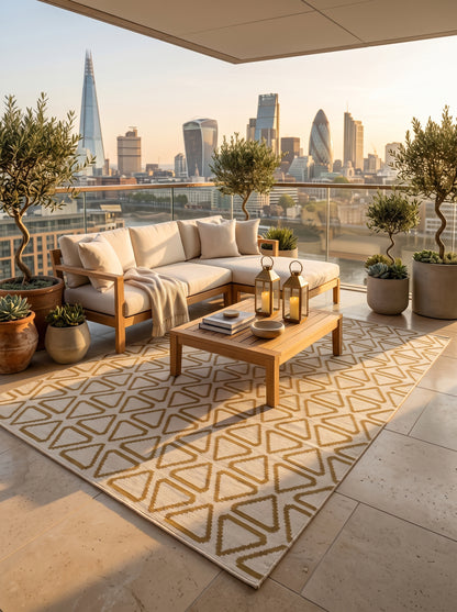 Ochre Triangle Lattice Repeating Triangle Flatweave Area Rug