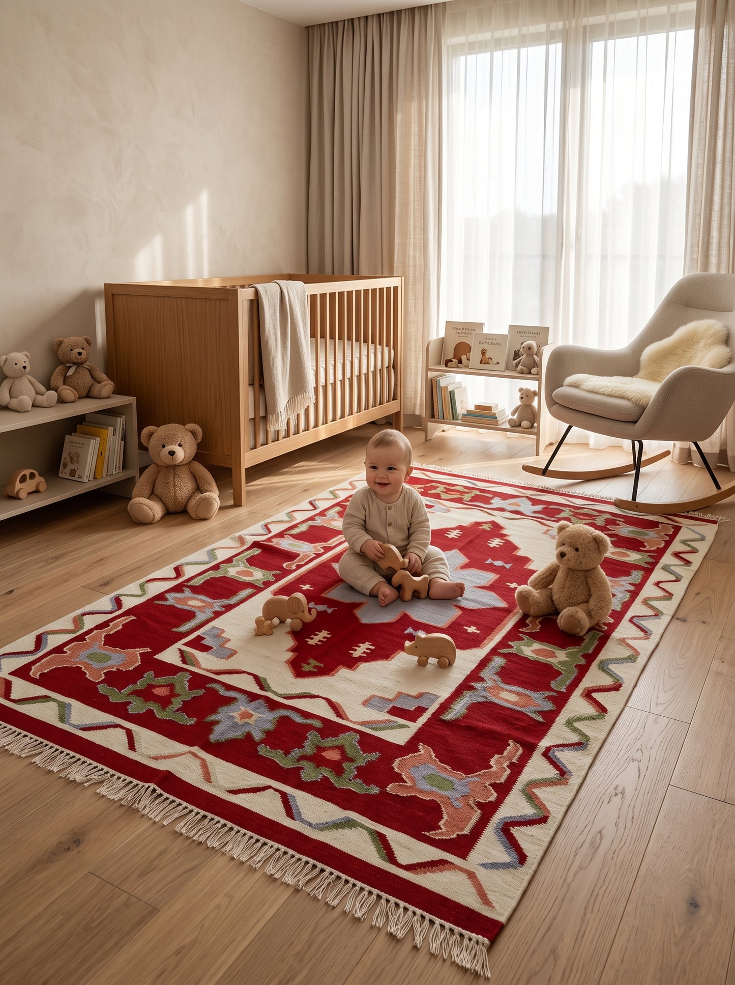 Handmade Crimson Mesa Medallion Cotton Wool Rug