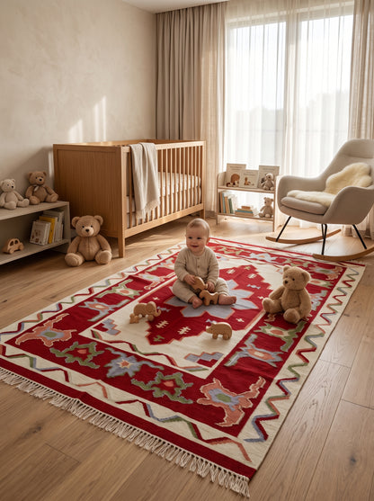 Handmade Crimson Mesa Medallion Cotton Wool Rug