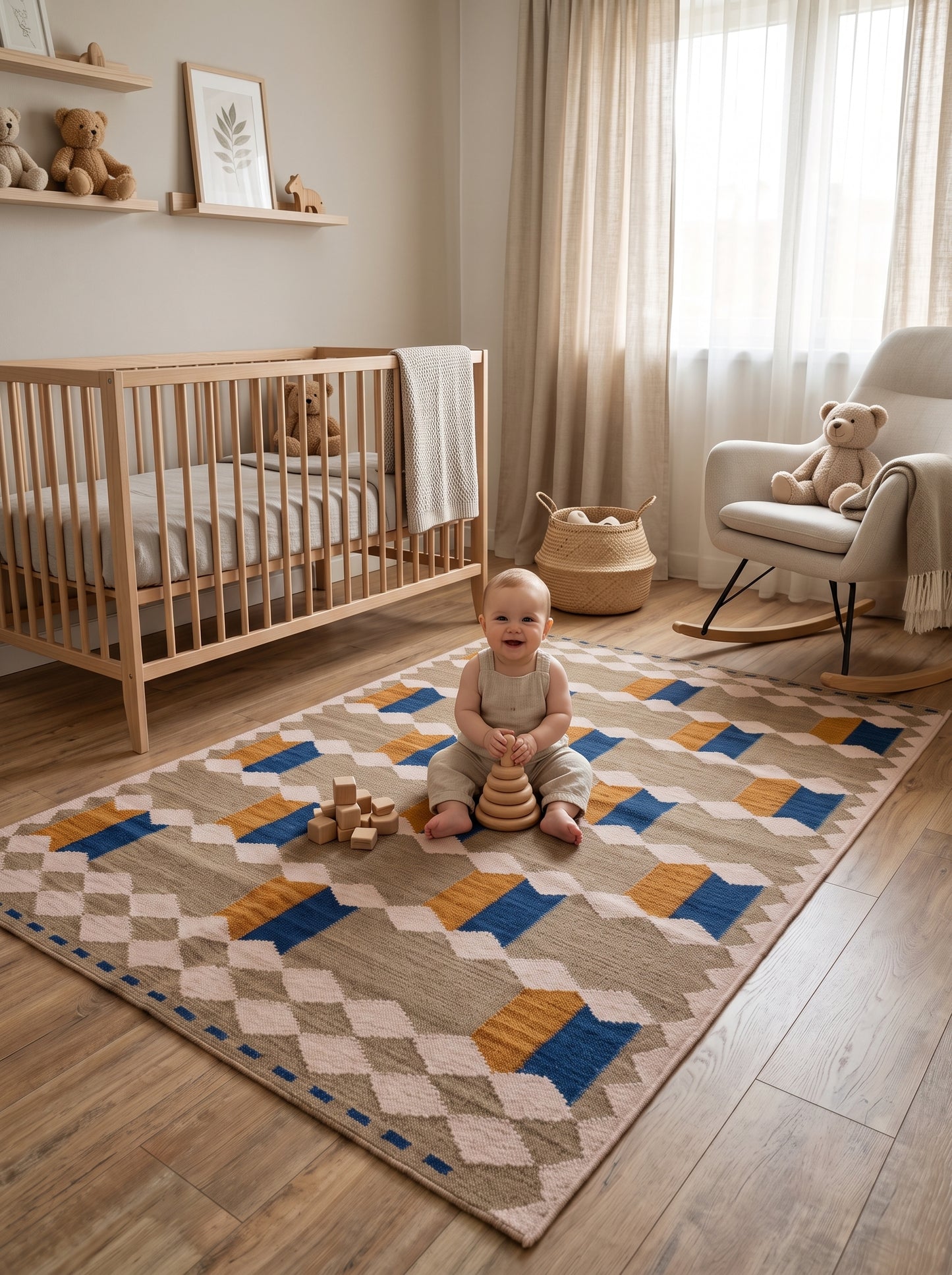 Blush Taupe Ribbon Pink & Grey Wool Cotton Dhurrie Rug