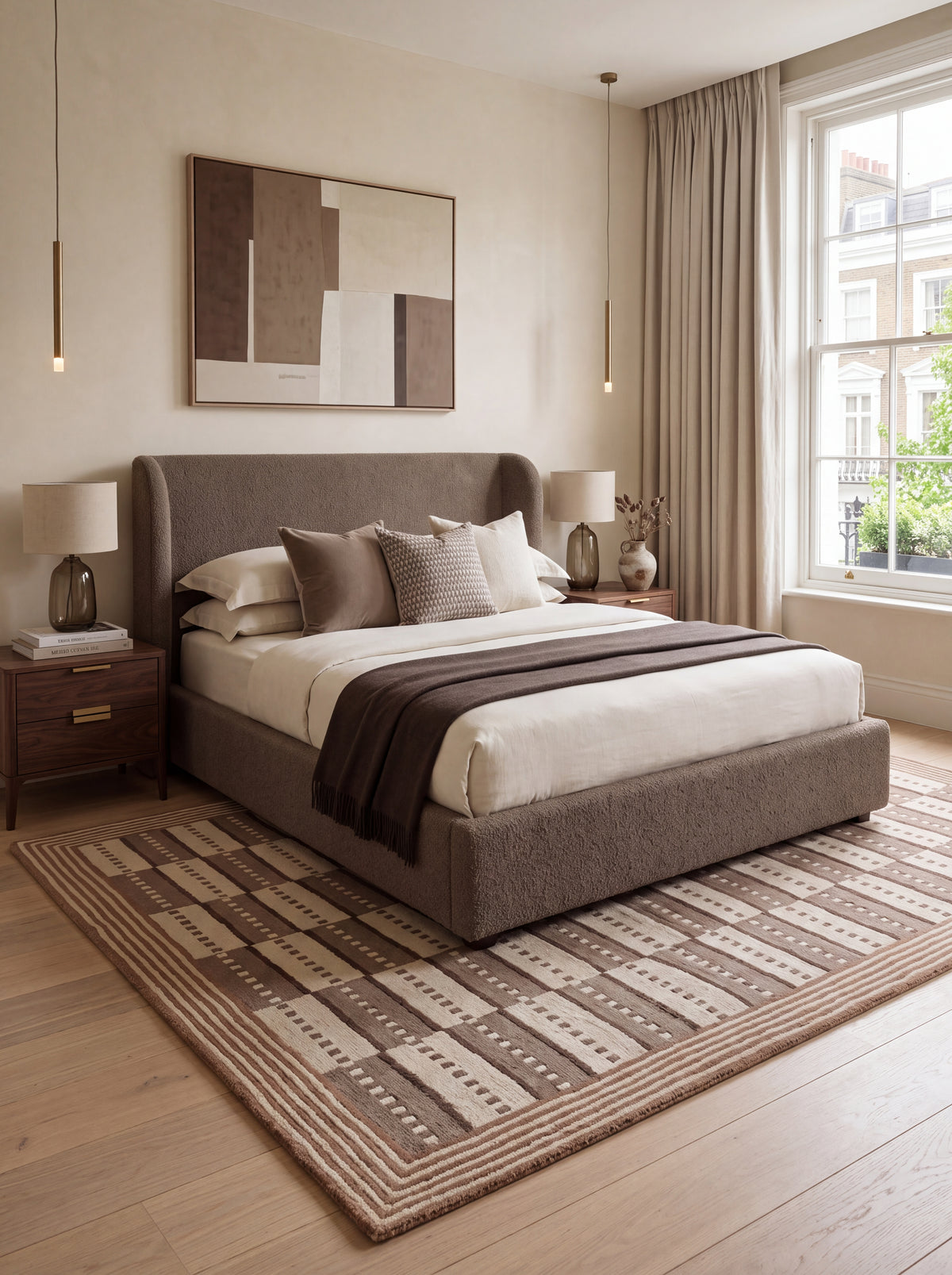 Designer Hand Tufted Wool Rug ,Brown Ivory Modern Area Rug, Bespoke Wool Carpet for UK Homes