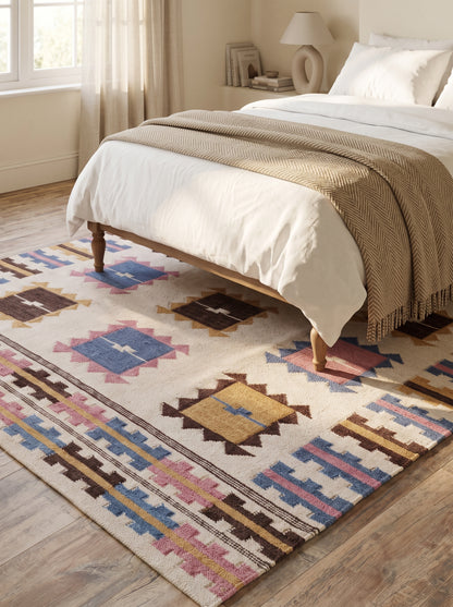 Nomadic Pastel Blocks Wool and Cotton Kilim Rug