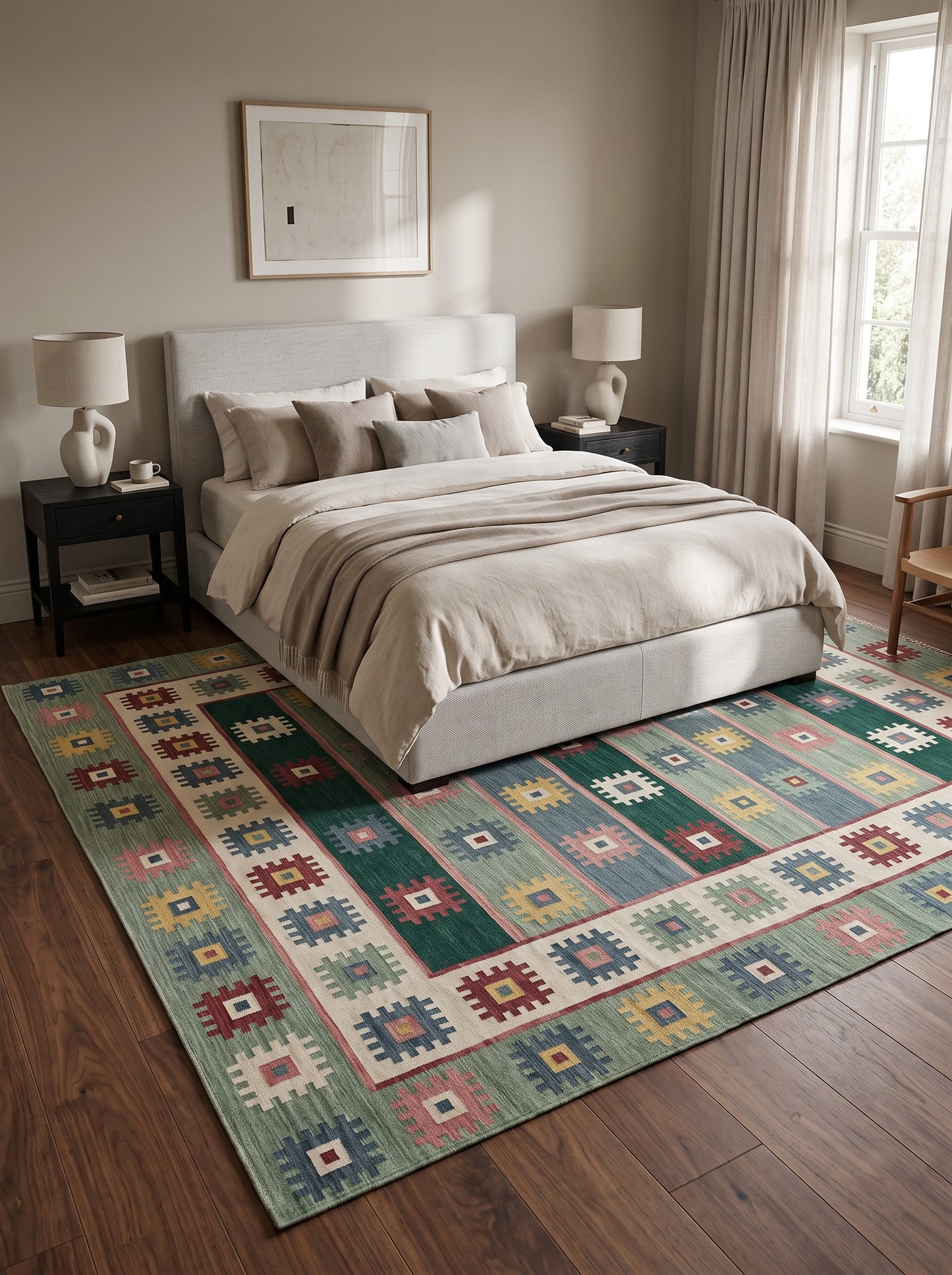 Multicolour Geometric Pixel Medallion Design Rug
