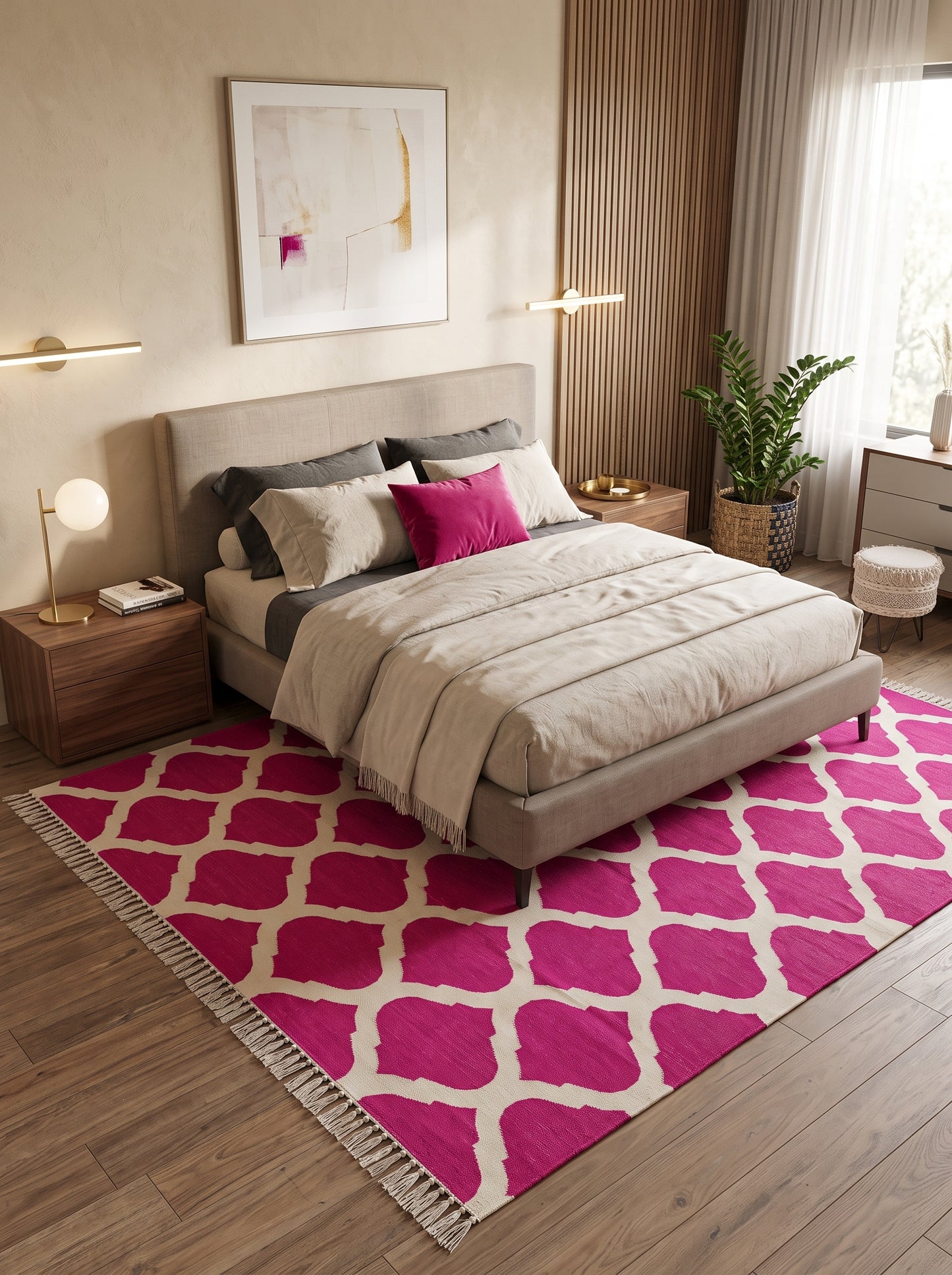Magenta & Ivory Geometric Trellis Lattice Design