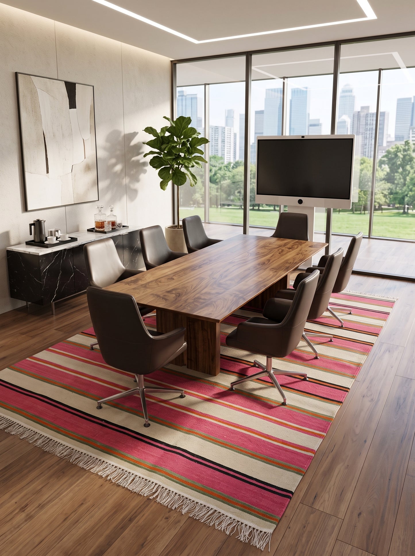 Artisan Handwoven Pink Stripe Rug
