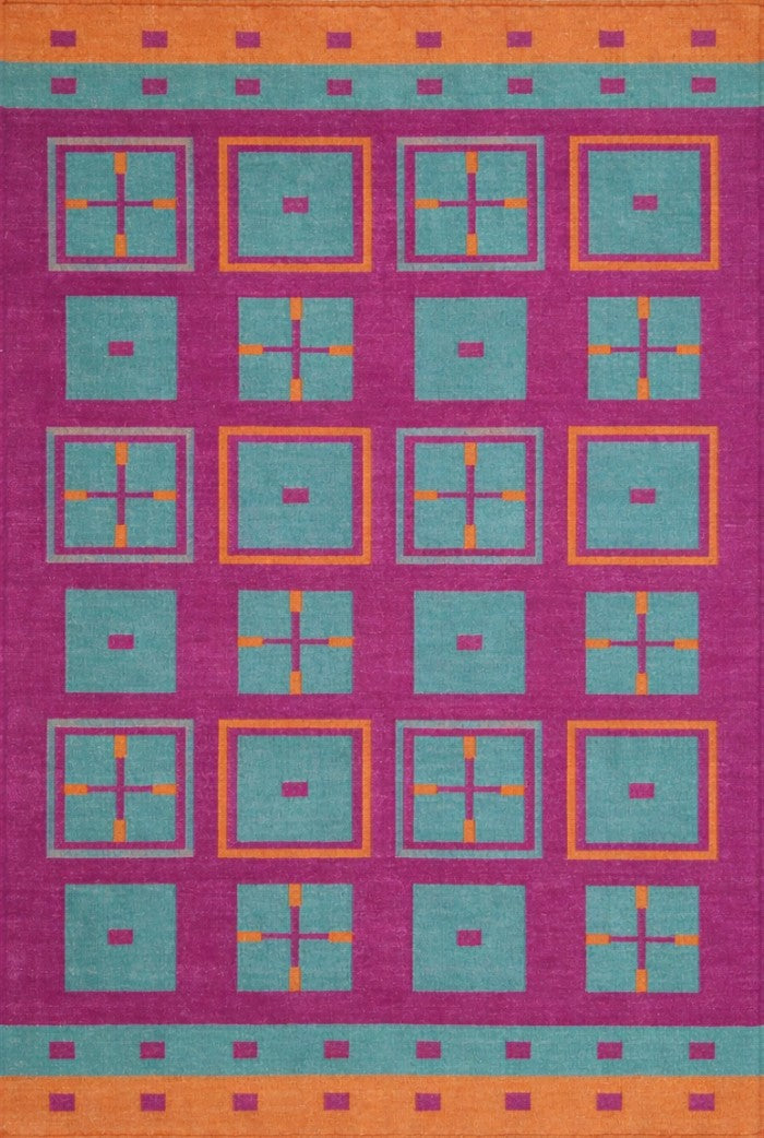Modern Colorful Geometric Wool Dhurrie Rug