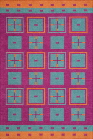 Modern Colorful Geometric Wool Dhurrie Rug