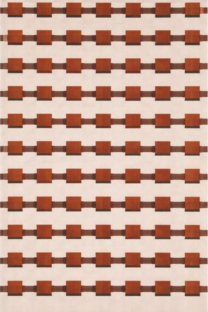 Modern Geometric Terracotta Square Pattern Handwoven Rug