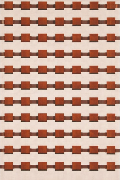 Modern Geometric Terracotta Square Pattern Handwoven Rug