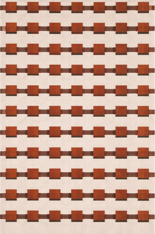 Modern Geometric Terracotta Square Pattern Handwoven Rug