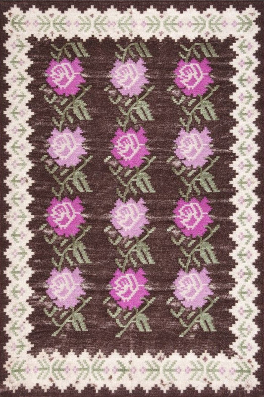 Modern Bold Wool Area Rug,Handwoven Floral Flatweave Carpet