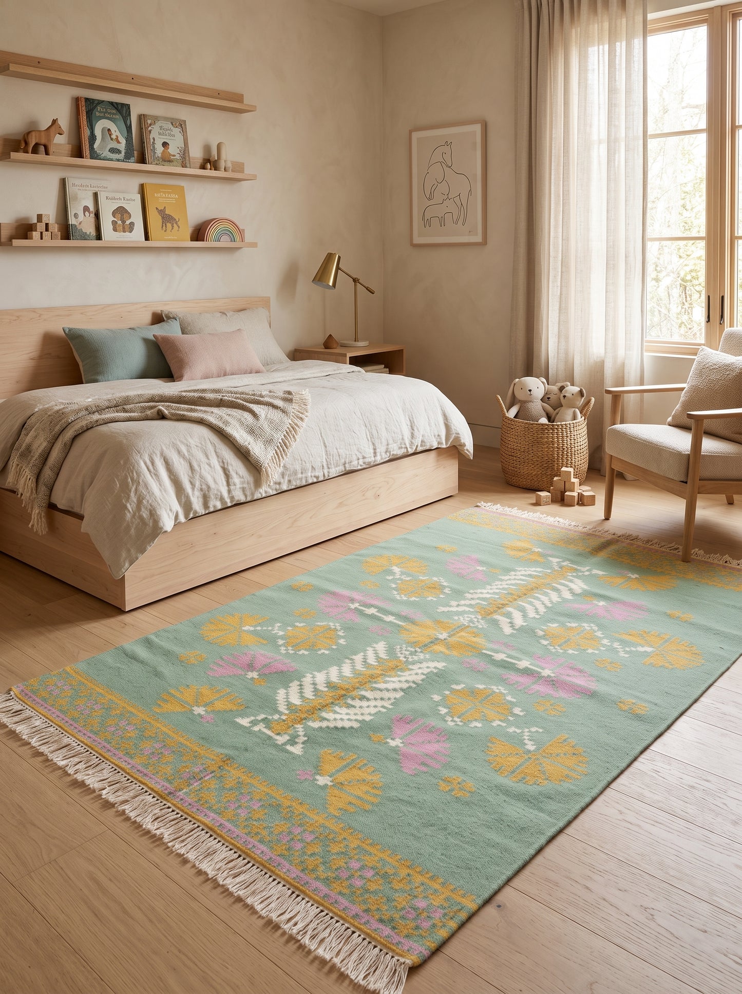 Pastel Bloom Mandala Floral Medallion Dhurrie Rug